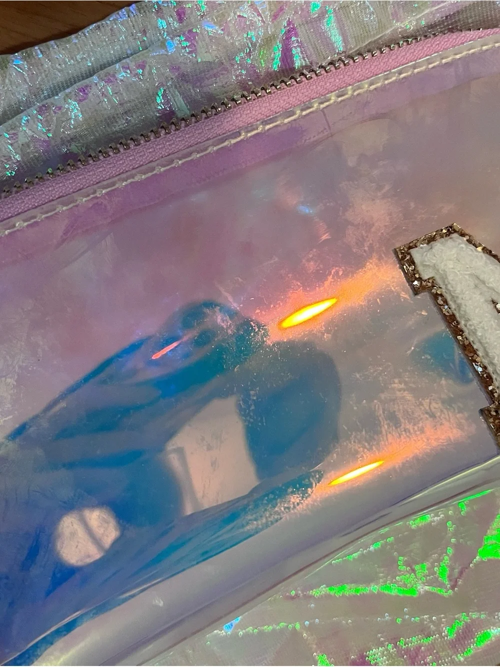 Stoney Clover Lane Iridescent Holographic Cosmetic Bag with 'M' Patch